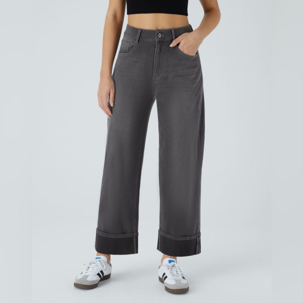 Halara Flex™ High Waisted Wide Leg Washed Stretchy Knit Casual Jeans